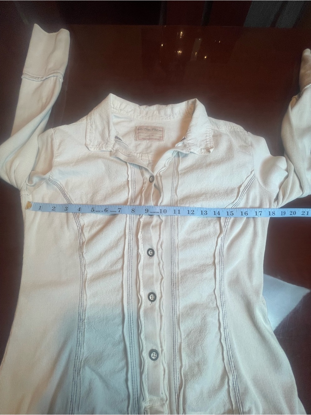 Free People We The Free Tiny Woven Top Cream Ribbed Contrast Stitch Shacket M - Picture 8 of 13